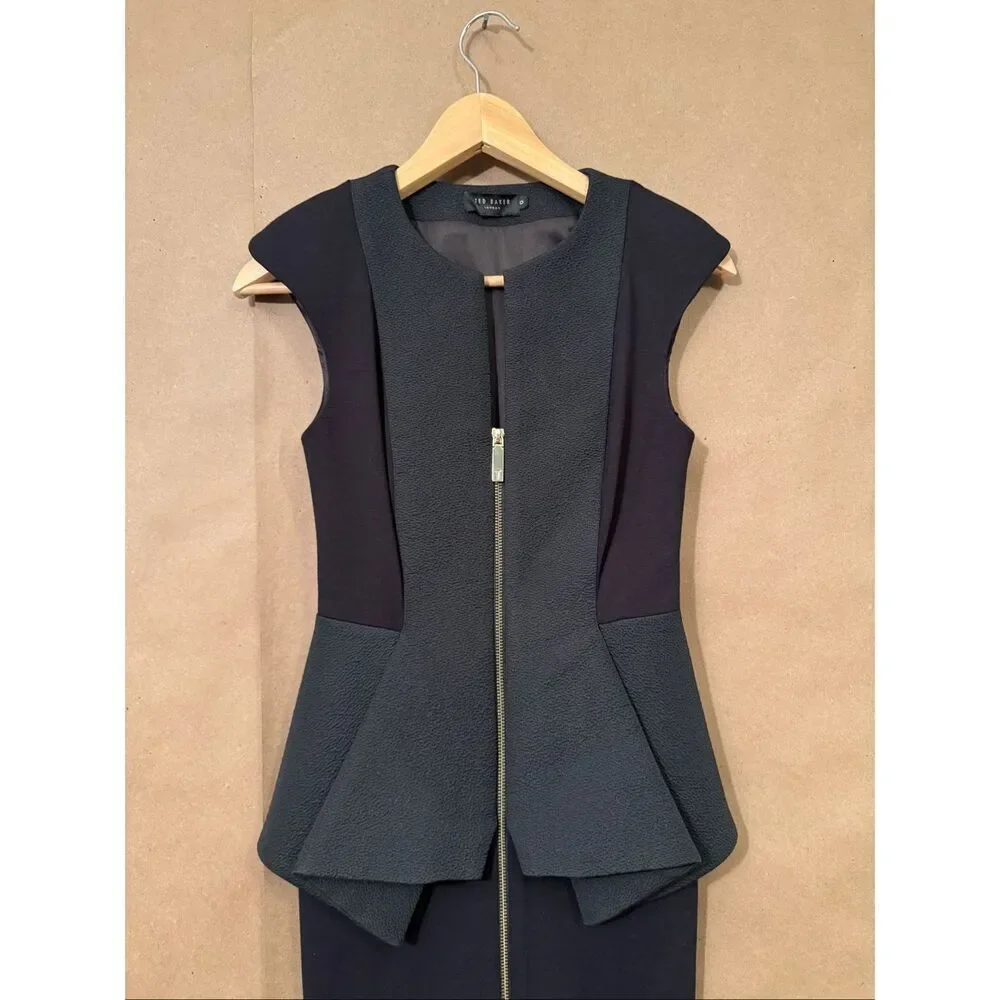 Ted Baker London Jumana textured‎ peplum zip-front sheath dress